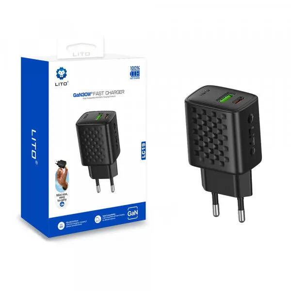 LITO Incarcator Retea Lito LC19, 30W, 3A, 1 x USB-A - 1 x USB-C, Negru