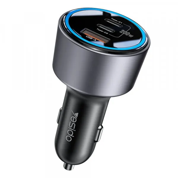Yesido Incarcator Auto Yesido Y59, 200W, 5A, 1 x USB-A - 2 x USB-C, Negru