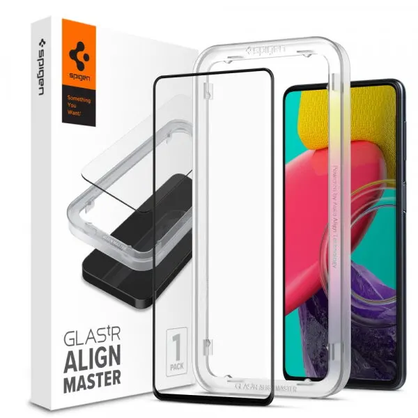 Spigen Folie de protectie Ecran Spigen GlastR Align Master pentru Samsung Galaxy M53 M536, Sticla Securizata, Full Glue, Neagra