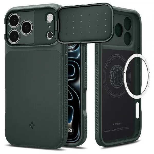 Spigen Husa MagSafe pentru Apple iPhone 18 Pro / 17 Pro, Spigen, Optik Armor, Verde ACS09954