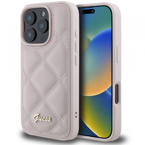 Guess Husa pentru Apple iPhone 16 Pro, Guess, Quilted Metal Logo, Roz