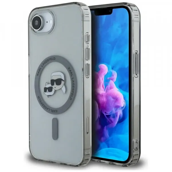 Karl Lagerfeld Husa MagSafe pentru Apple iPhone 17e / 16e, Karl Lagerfeld, IML Metal Karl & Choupette's Heads, Neagra