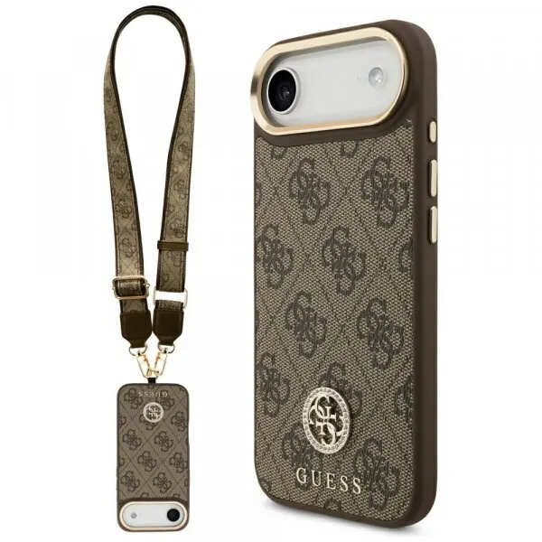 Guess Husa MagSafe pentru Apple iPhone 17 Air, Guess, 4G Strass Logo with Big Strap, Maro