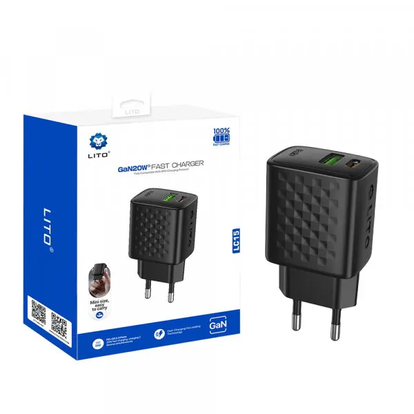 LITO Incarcator Retea Lito LC15, 20W, 3A, 1 x USB-A - 1 x USB-C, Negru