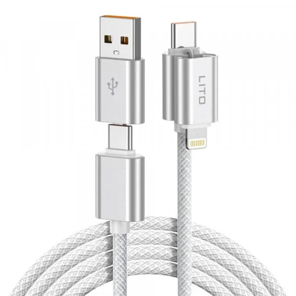 LITO Cablu Date si Incarcare USB-C / USB-A - USB-C / Lightning Lito LD21, 100W, 1m, Alb