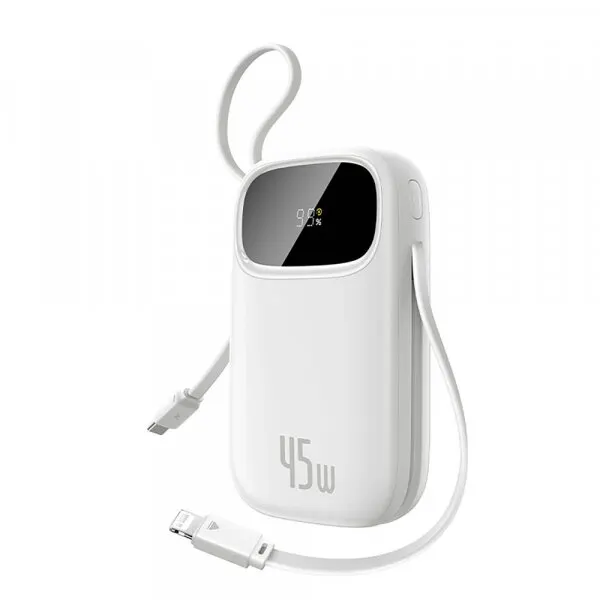 BASEUS Baterie Externa Baseus EnerFill FC31 Qpow 3, 10000mAh, 45W, QC + PD, 1 x Lightning - 1 x USB-A - 2 x USB-C, Alba