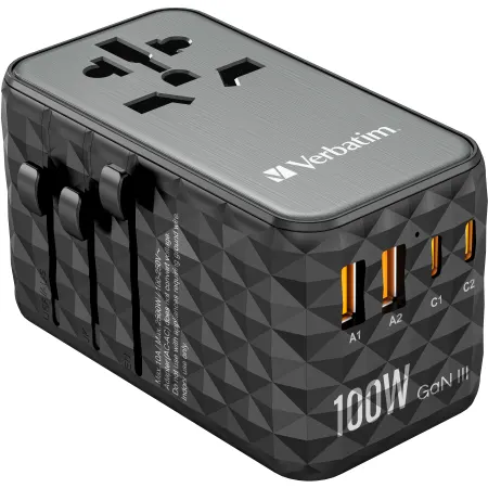 Verbatim Incarcator retea Verbatim UTA-06 Universal Travel Adapter, 2x USB-C, 2x USB-A, Negru