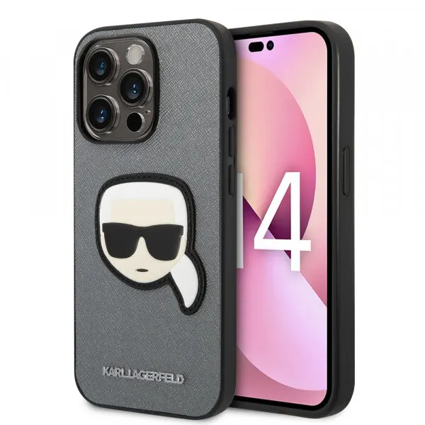 Karl Lagerfeld Husa pentru Apple iPhone 14 Pro, Karl Lagerfeld, Saffiano Karl's Head, Argintie