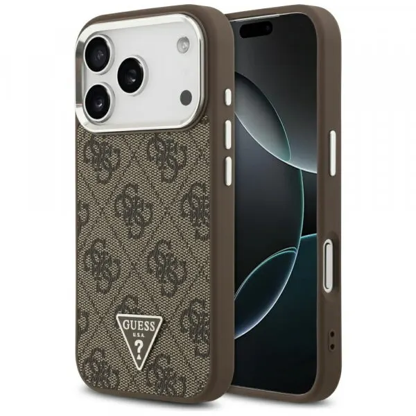 Guess Husa MagSafe pentru Apple iPhone 17 Pro, Guess, 4G Triangle Logo, Maro Argintie