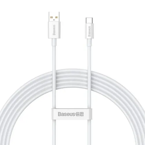 Cablu de date Baseus Superior, Fast Charging, USB la USB Type-C 100W, braided, 2m, Alb