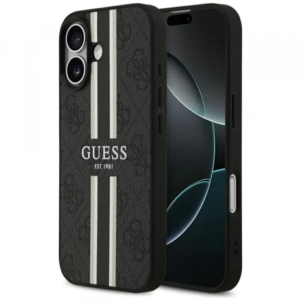 Guess Husa MagSafe pentru Apple iPhone 17, Guess, 4G Printed Stripes, Neagra
