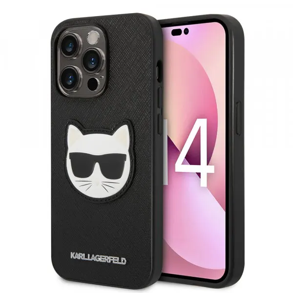 Karl Lagerfeld Husa pentru Apple iPhone 14 Pro, Karl Lagerfeld, Saffiano Choupette's Head, Neagra