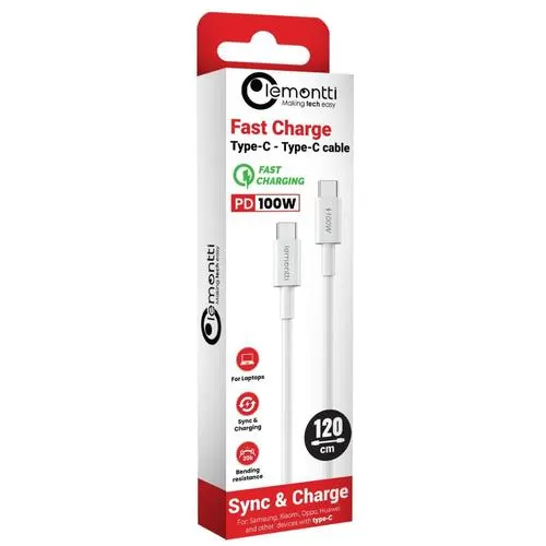 Cablu de date Lemontti LEMCFTCPD100A, Fast Charge, Type-C la Type-C, PD, 100W, 1.2m, Alb