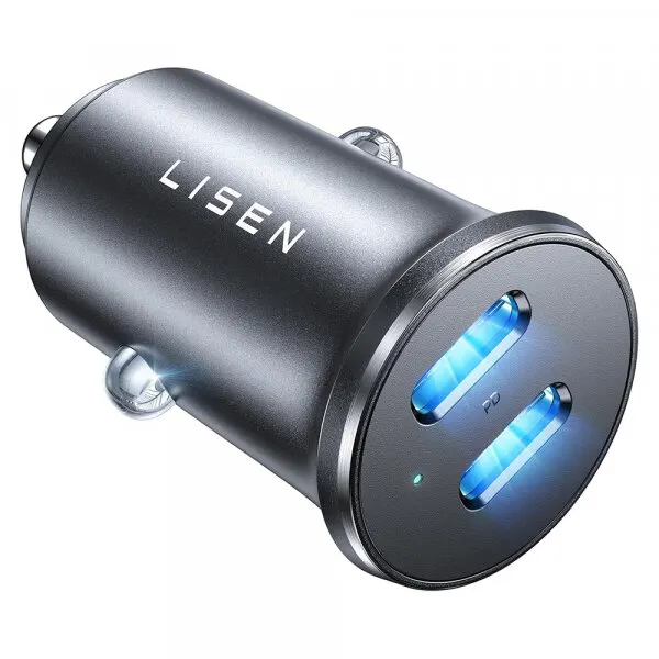 Lisen Incarcator Auto Lisen, 45W, 3A, 2 x USB-C, Negru YL0223080007