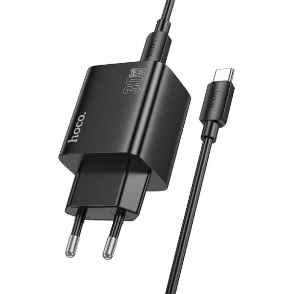 HOCO Incarcator Retea Cu Cablu USB-C HOCO N56, 30W, 3A, 2 x USB-A - 2 x USB-C, Negru