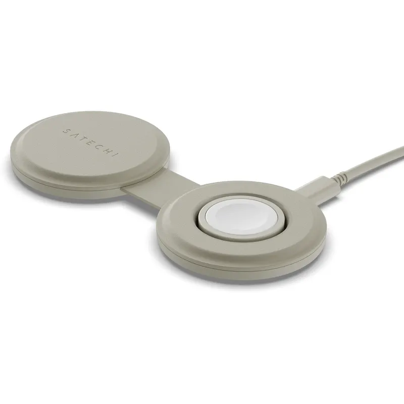 Satechi Incarcator Wireless 2 in 1 pliabil Qi2 Satechi ST-QTG21W, pentru dispozitivele Apple, Magsafe, Statie de incarcare pentru Iphone, AppleWatch, AirPods, Samsung, OnePlus, Bej