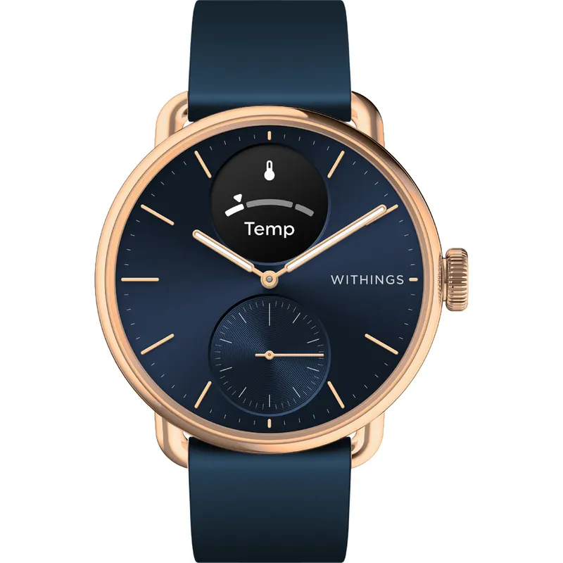 Withings Ceas inteligent Bluetooth Withings ScanWatch 2, 38mm (Activitate, Monitorizare somn, ECG, Temperatura, SPO2 / Otel inoxidabil, bratara FKM, sticla safir)- Albastru
