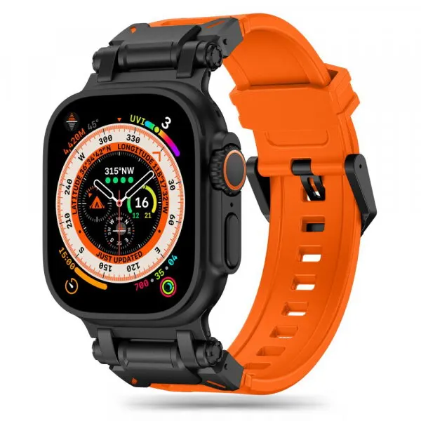 techsuit Curea Techsuit W064 pentru Apple Watch 49mm / 46mm / 45mm / 44mm / 42mm Series, Neagra Portocalie