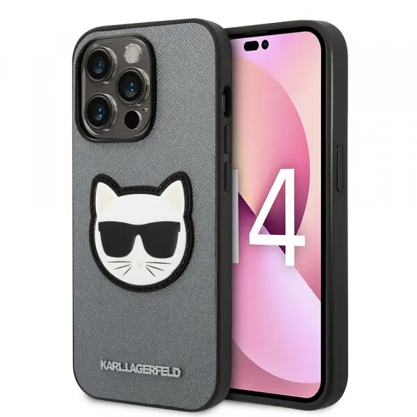 Karl Lagerfeld Husa pentru Apple iPhone 14 Pro, Karl Lagerfeld, Saffiano Choupette's Head, Argintie