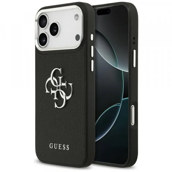 Guess Husa pentru Apple iPhone 17 Pro, Guess, 4G Grained Big and Classic Logo, Neagra Argintie