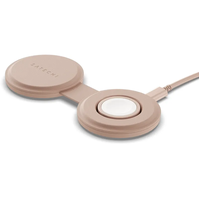 Satechi Incarcator Wireless 2 in 1 pliabil Qi2 Satechi ST-QTG21R, pentru dispozitivele Apple, Magsafe, Statie de incarcare pentru Iphone, AppleWatch, AirPods, Samsung, OnePlus, Roz