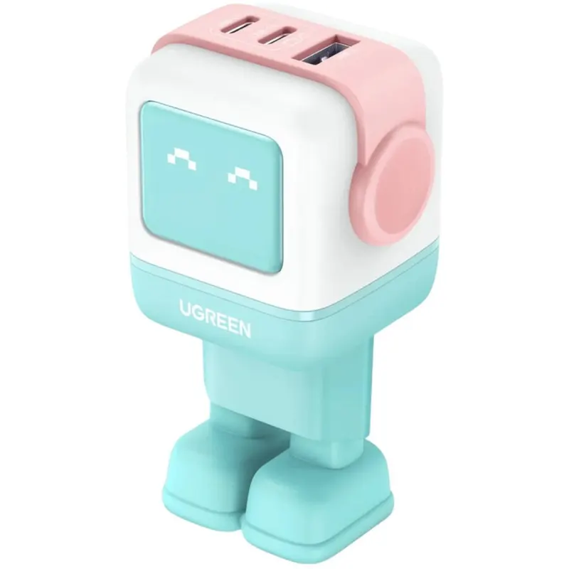Ugreen Incarcator retea Ugreen Uno 65W, GaN Fast Charging, 2x USB-C, 1x USB-A Roz/Albastru