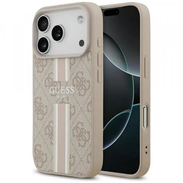 Guess Husa MagSafe pentru Apple iPhone 17 Pro, Guess, 4G Printed Stripes, Roz
