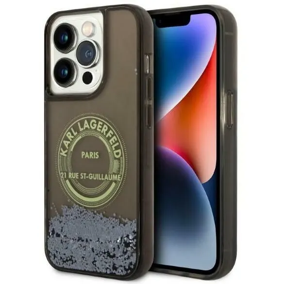 Karl Lagerfeld Husa pentru Apple iPhone 14 Pro, Karl Lagerfeld, Liquid Glitter RSG, Neagra