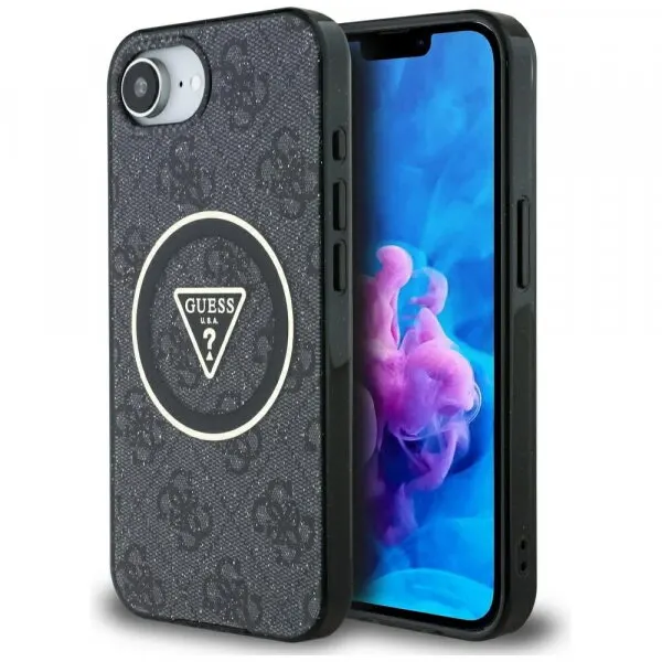 Guess Husa MagSafe pentru Apple iPhone 17e / 16e, Guess, IML Glitter 4G Circle Triangle, Neagra