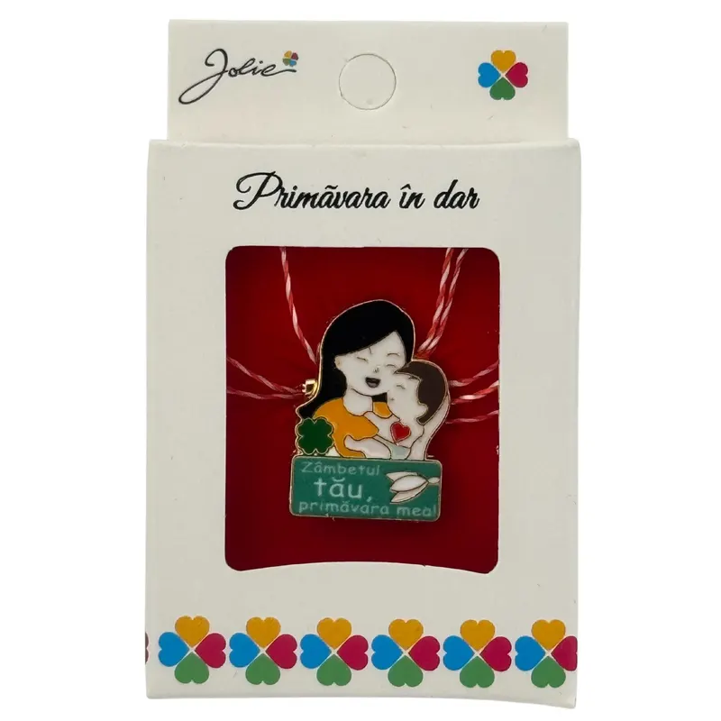 Martisor Brosa Mica in Cutie, Jolie, Design cu Mesaj, Dimensiune 2.5-3 cm, Material Metal, Model Mama si Fiul