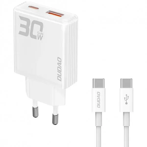 Dudao Incarcator Retea cu Cablu USB-C Dudao A30EUT, 30W, 3A, 1 x USB-A - 1 x USB-C, Alb