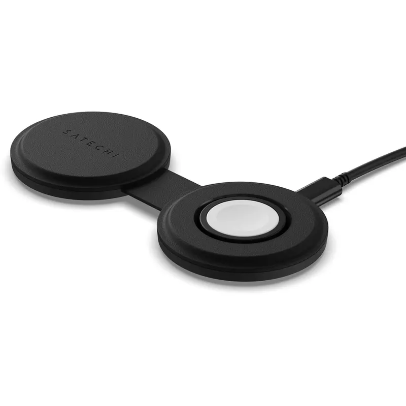 Satechi Incarcator Wireless Satechi ST-QTG21K 2 in 1 pliabil Qi2, pentru dispozitivele Apple, Magsafe, Statie de incarcare pentru Iphone, AppleWatch, AirPods, Samsung, OnePlus,Negru