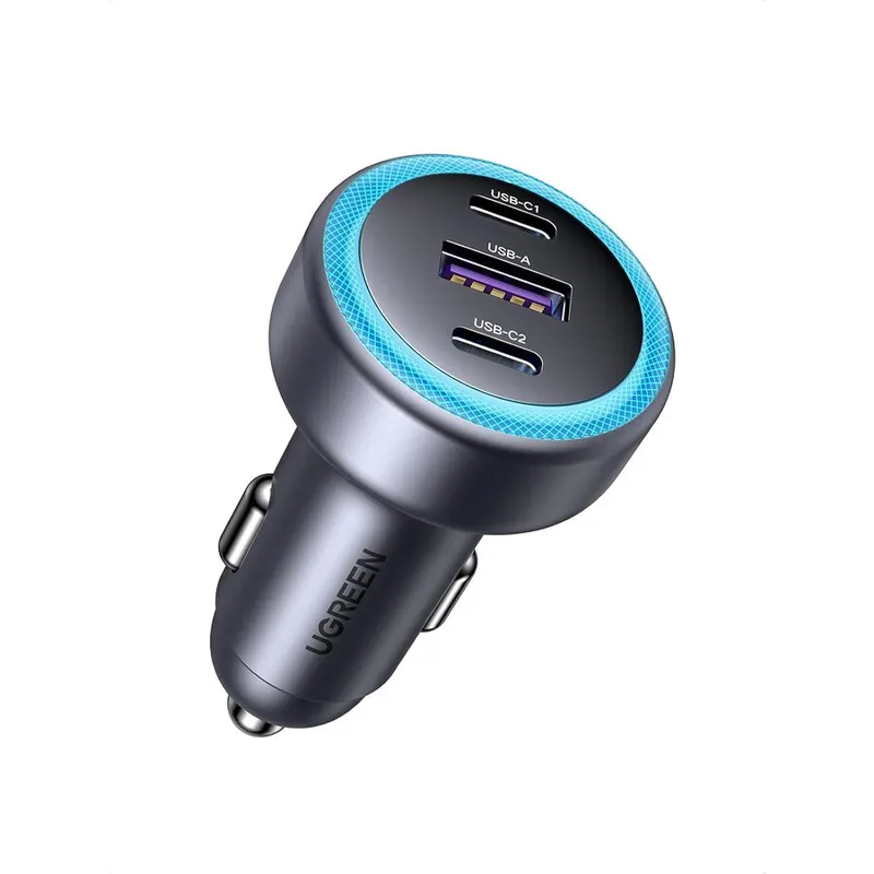 Ugreen Incarcator auto Ugreen 30W PD, 2x USB-C, 1x USB-A, Incarcare rapida, Gri