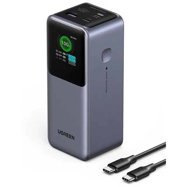 Ugreen Baterie externa UGREEN PB721, 20.000 mAh 130W, PD 3.0 + QC 3.0 130W, 1 x USB; 2 x USB Type-C, Baterie externa UGREEN PB721 20.000 mAh 130W Digital Display, Gri