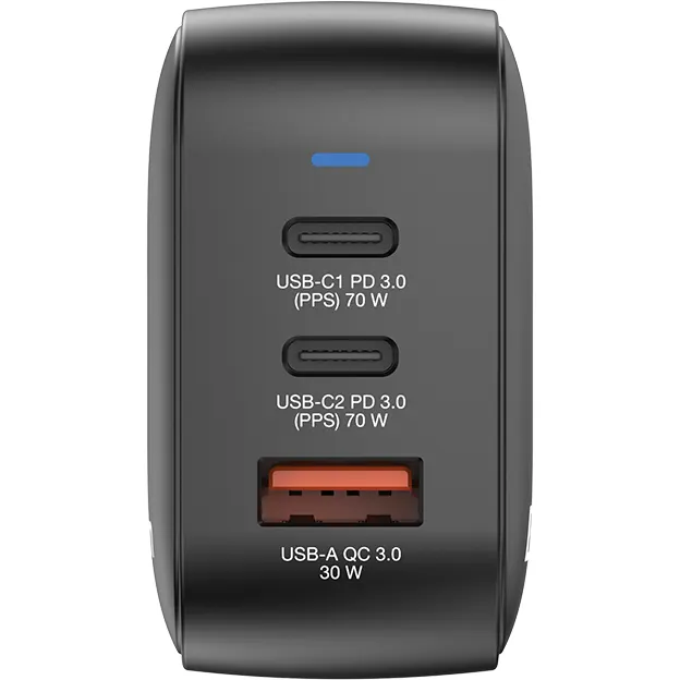 Verbatim Incarcator Verbatim mini GaN, 70W, EU-UK-US, 2 x USB-C, PD 70W, 1 x USB-A, QC 3.0, Negru