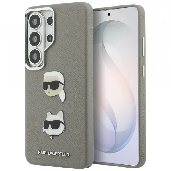 Karl Lagerfeld Husa pentru Samsung Galaxy S26 Ultra S948, Karl Lagerfeld, Saffiano Karl & Choupette's Head Pin, Gri