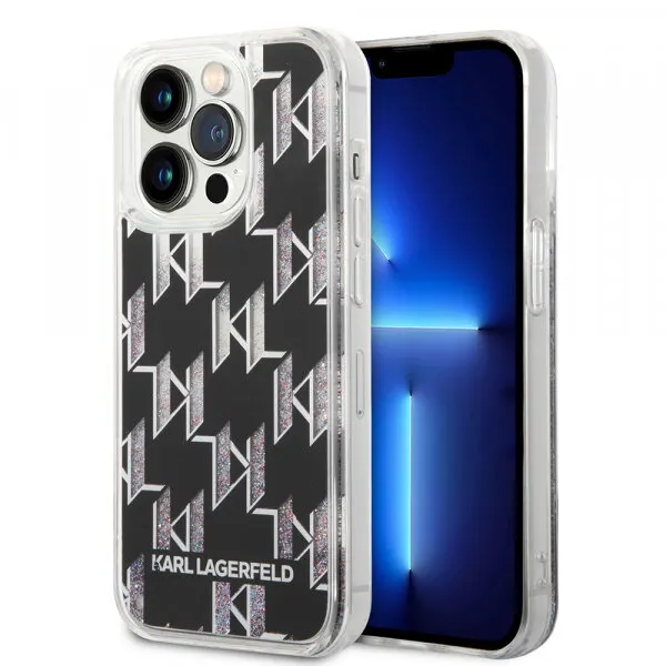 Karl Lagerfeld Husa pentru Apple iPhone 14 Pro, Karl Lagerfeld, Liquid Glitter Monogram, Neagra