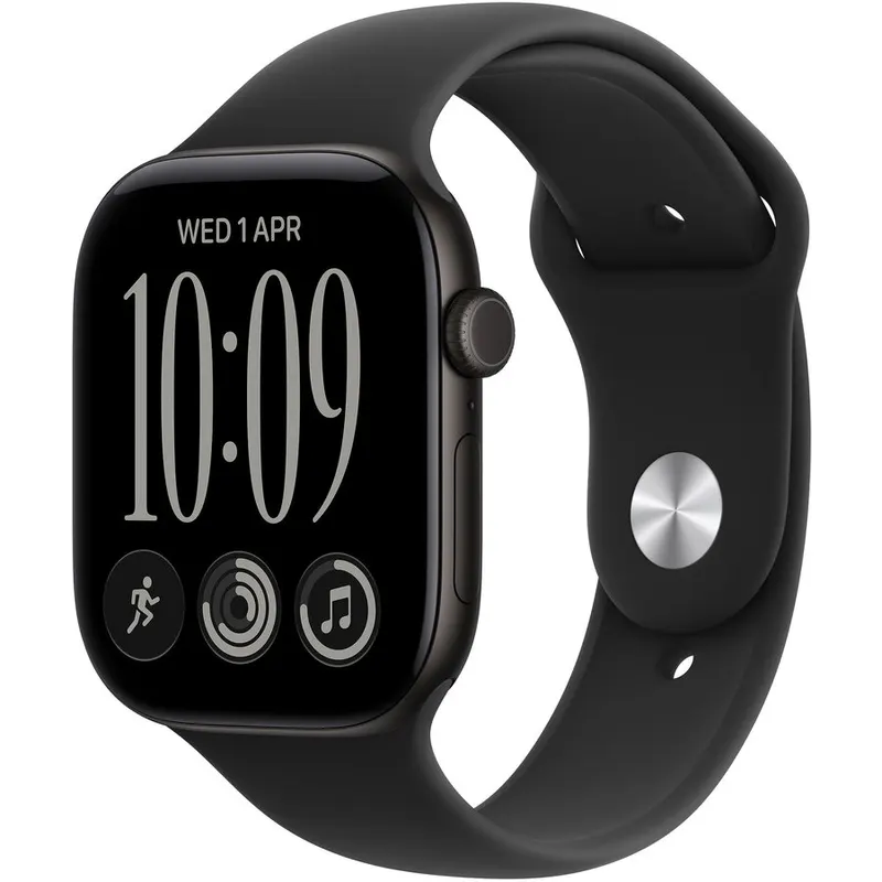 Apple Apple Watch Series 12 GPS, carcasa din aluminiu Negru de 42 mm, cu curea sport Neagra, marimea M/L