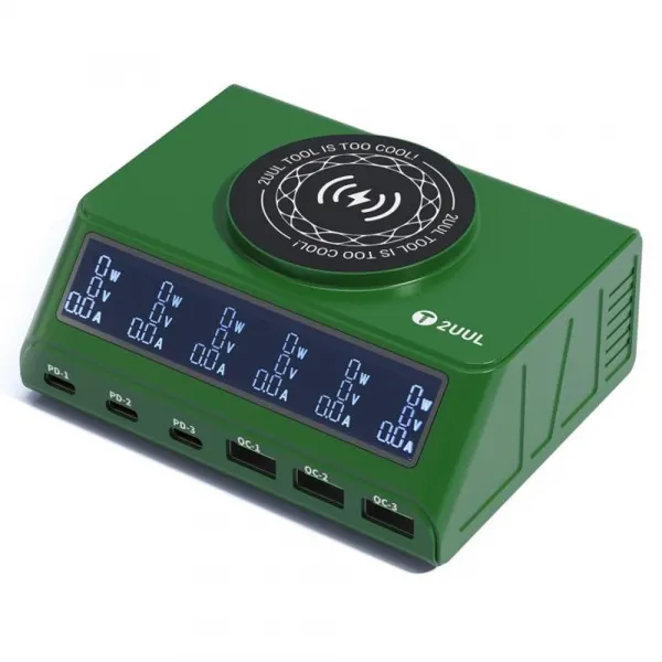 2UUL Incarcator Statie 2UUL PC11 QI, 110W, 3A, 3 x USB-A - 3 x USB-C, Verde
