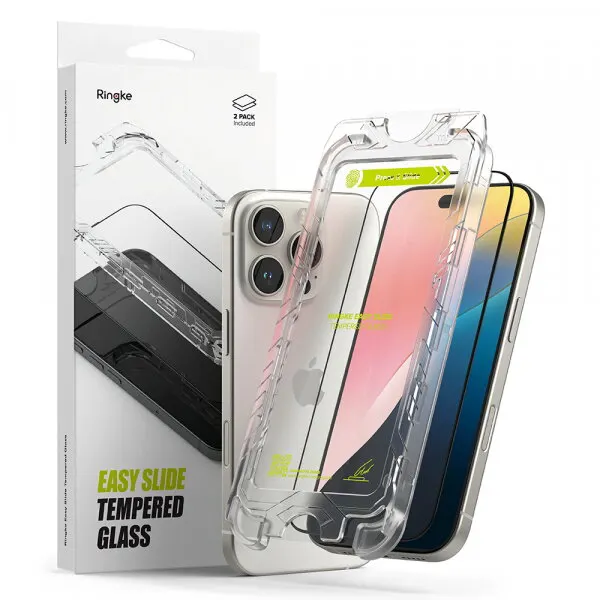 Ringke Folie de protectie Ecran Ringke Easy Slide pentru Apple iPhone 16 Pro Max, Sticla Securizata, Full Glue, Set 2 bucati, Neagra