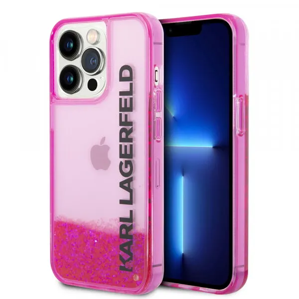 Karl Lagerfeld Husa pentru Apple iPhone 14 Pro, Karl Lagerfeld, Liquid Glitter KL Logo, Roz