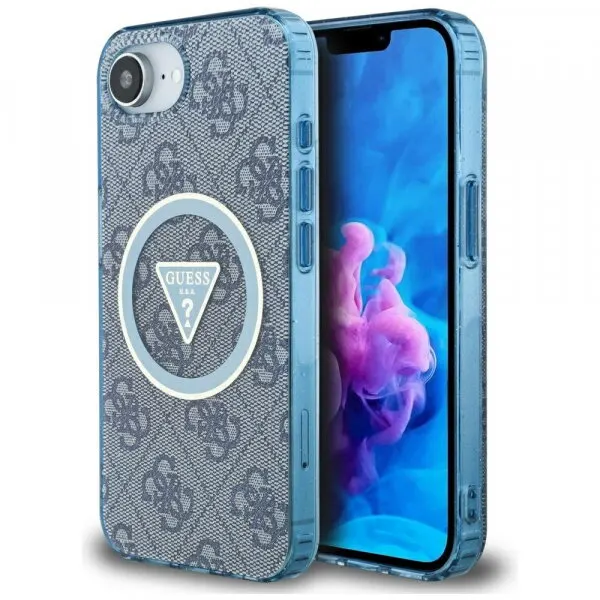 Guess Husa MagSafe pentru Apple iPhone 17e / 16e, Guess, IML Glitter 4G Circle Triangle, Albastra