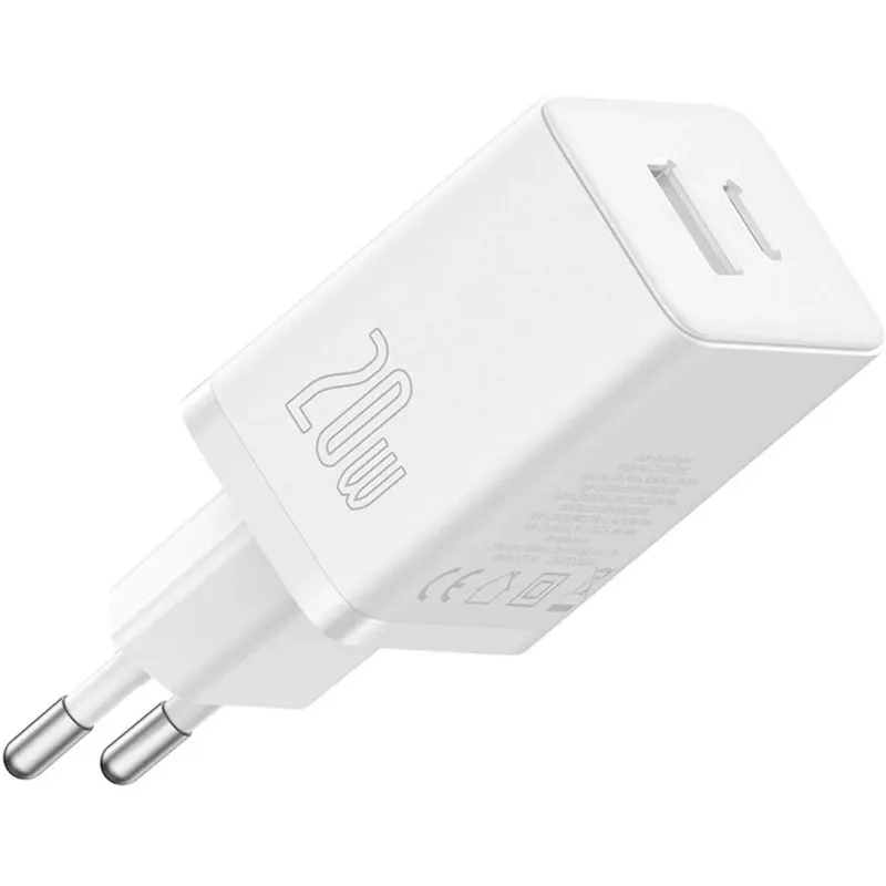 BASEUS INCARCATOR RETEA Baseus Cube, Quick Charge 20W, 1 x USB Type-C Output 5V/3A, 1 x USB, Alb P10111403213-00