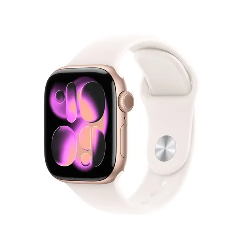 Smartwatch Apple Watch 11, GPS, 42mm, Ecran Retina LTPO OLED, Chip S10 cu Procesor Dual-Core, 64GB Flash, Wi-Fi, Bluetooth, Carcasa Aluminiu, Curea Sport Band S/M (Auriu)