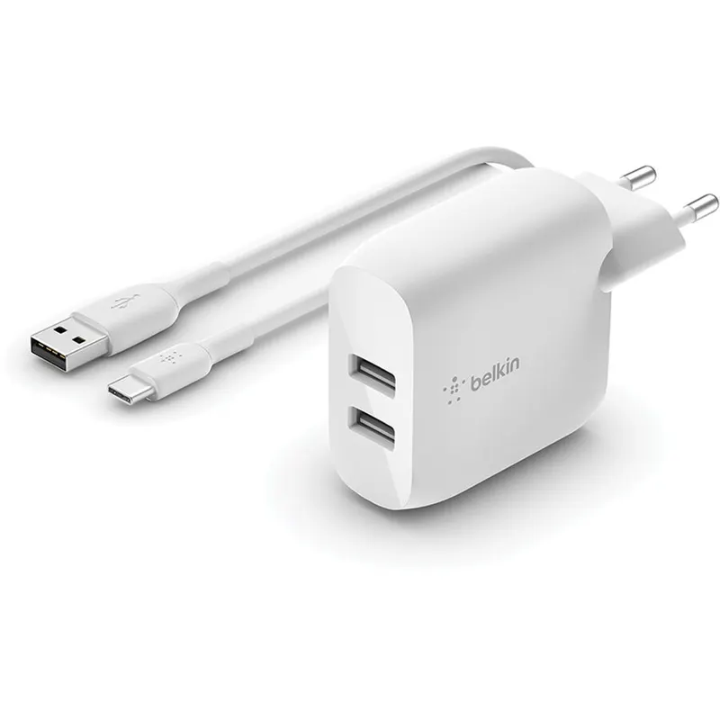 Belkin Belkin BOOST CHARGE 24w USB-A Dual Wall Charger w/ 1m A-C - White