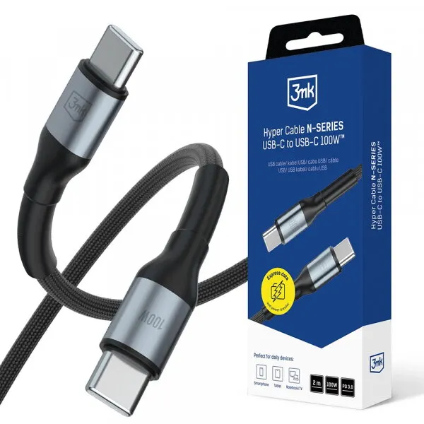 3MK Cablu Date si Incarcare USB-C - USB-C 3MK Hyper N, 100W, 2m, Negru