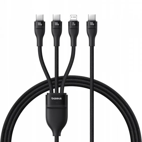 BASEUS Cablu Incarcare USB-C - Lightning / 2 x USB-C Baseus Flash Series III 3in1, 100W, 1.5m, Negru P10377502111-00