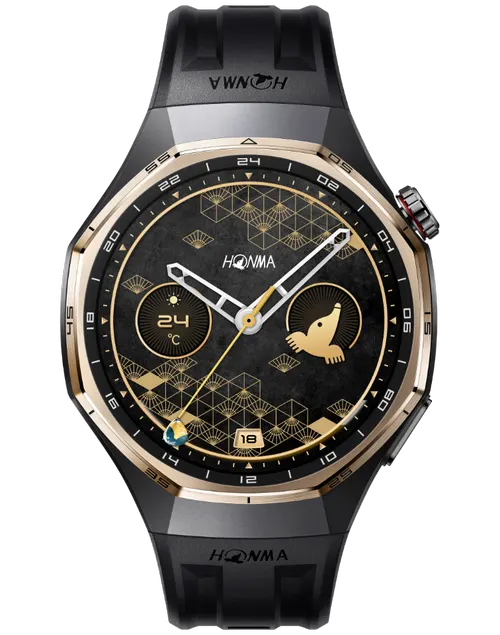 Smartwatch Huawei X HONMA Watch GT 6 Pro, 46MM, Ecran AMOLED LTPO 1.47inch, Bluetooth, GPS, Monitorizare sanatate emotionala, Curea Fluoroelastomer, 5 ATM (Negru/Auriu)