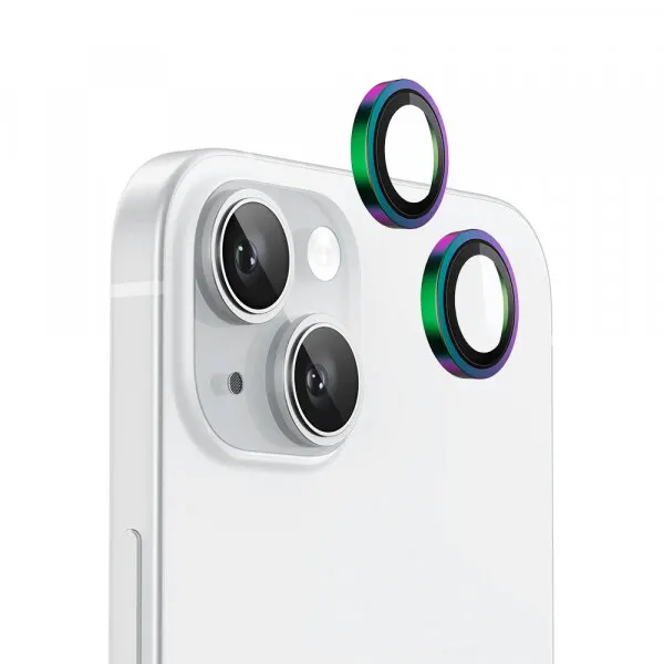 Blueo Folie de protectie Camera Spate Blueo Metal Frame pentru Apple iPhone 15 Plus / 15, Sticla Securizata, Multicolor