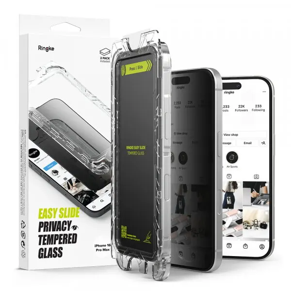 Ringke Folie de protectie Ecran Privacy Ringke Easy Slide pentru Apple iPhone 16 Pro Max, Sticla Securizata, Full Glue, Set 2 bucati